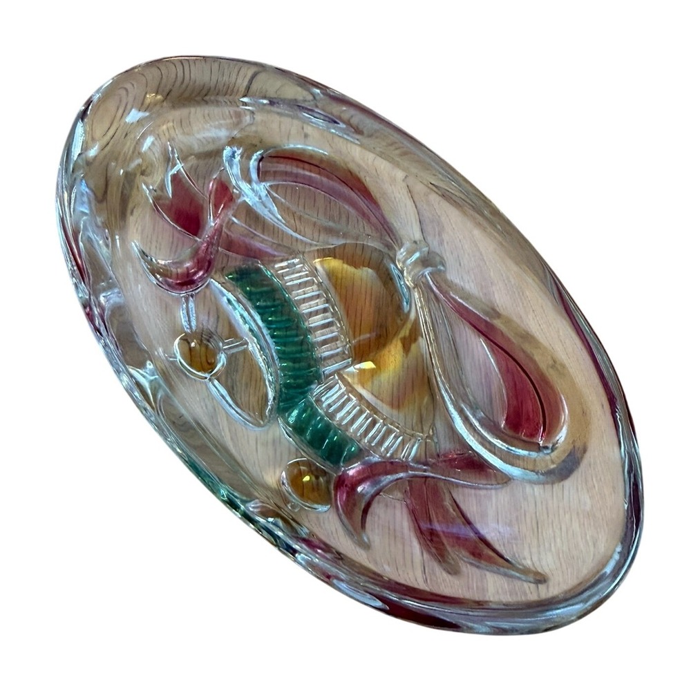 Vintage Mikasa Christmas Savoir Vivre Holiday Spirit oval glass candy dish